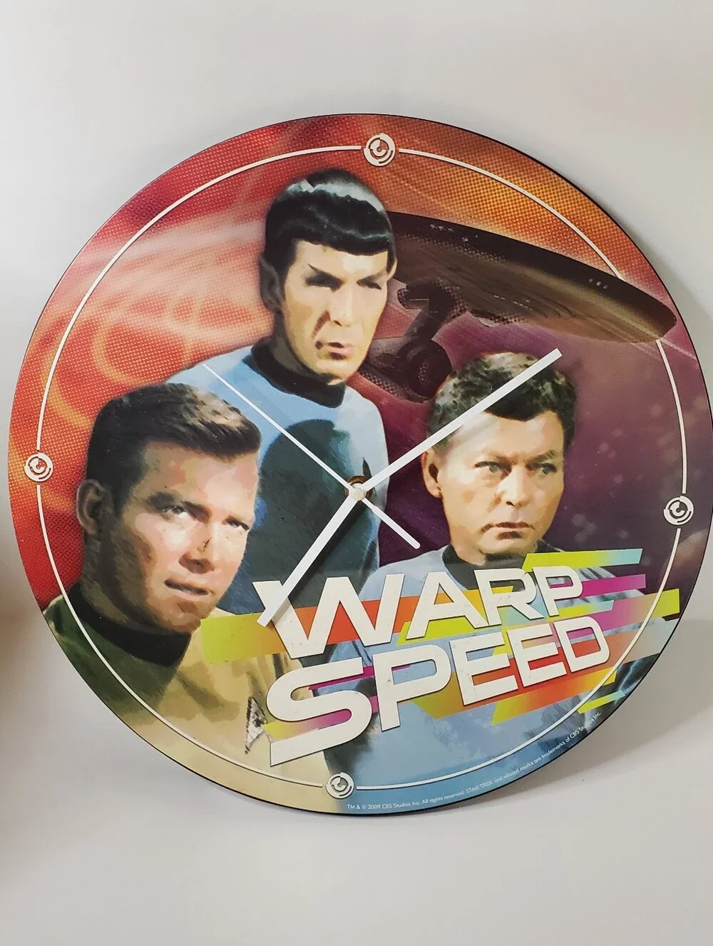 Bioworld Star Trek: WARP SPEED Wood Wall Clock - Works Great